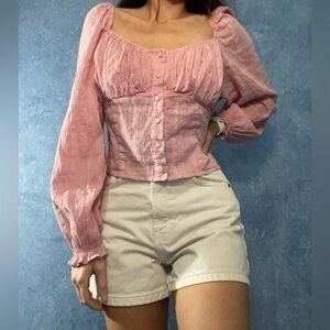 Chelsea & Violet Light Pink Balloon Sleeve Smocked Top